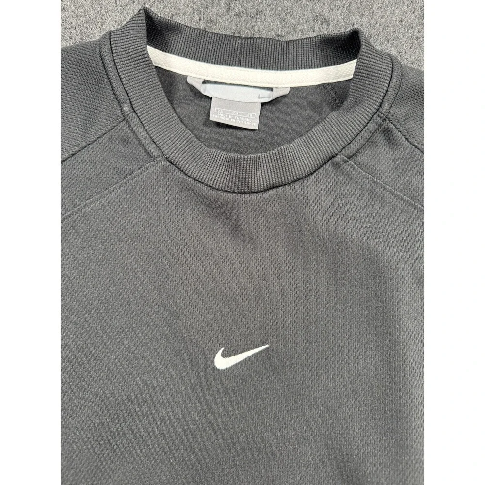 Nike Center Mini Swoosh Thermal Crewneck Sweatshirt Gray Mens XL Y2K